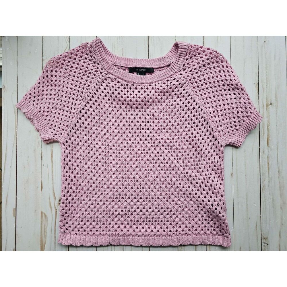 Coquette Forever 21 Pink Crochet Open Knit Crop Top S